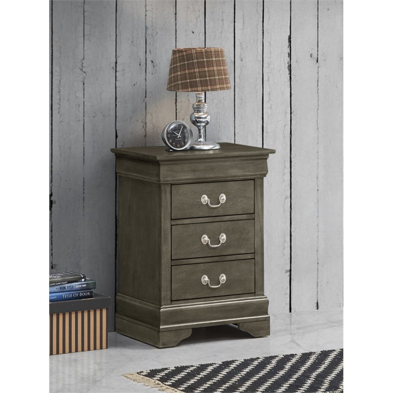 Glory Furniture Louis Phillipe 3 Drawer Nightstand in Gray