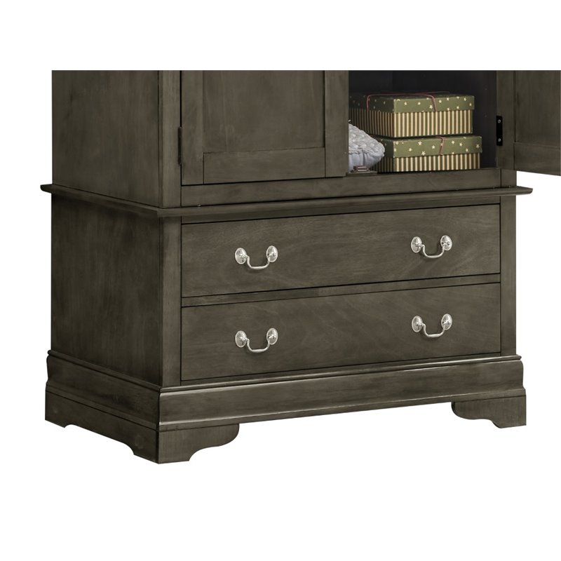 Glory Furniture Louis Phillipe 2 Drawer Armoire in Gray