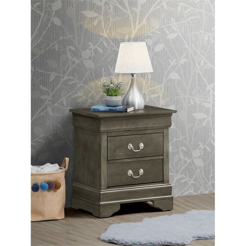 Glory Furniture Louis Phillipe 2 Drawer Nightstand in Gray