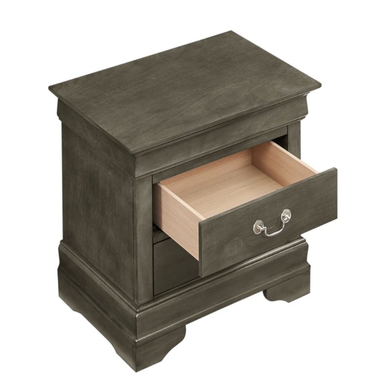 Glory Furniture Louis Phillipe 2 Drawer Nightstand in Gray