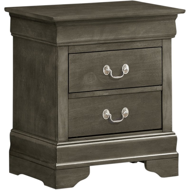 Traditional 2 Drawers wood Nightstand By Louis Philippe III, Grey