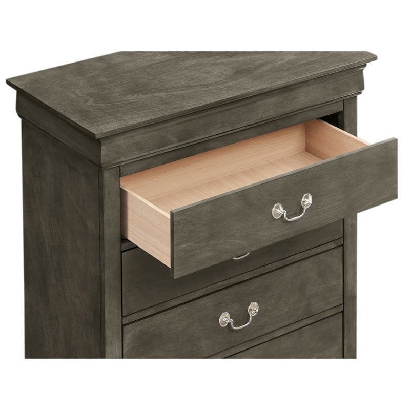 Glory Furniture Louis Phillipe 4-Drawers Bedroom Chest in Gray