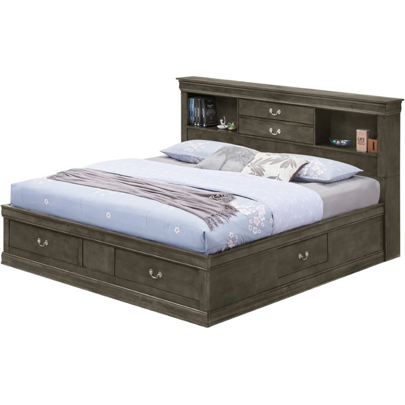 Glory Furniture Louis Phillipe Black Full Sleigh 4pc Bedroom Set With Two  Drawer Nightstand