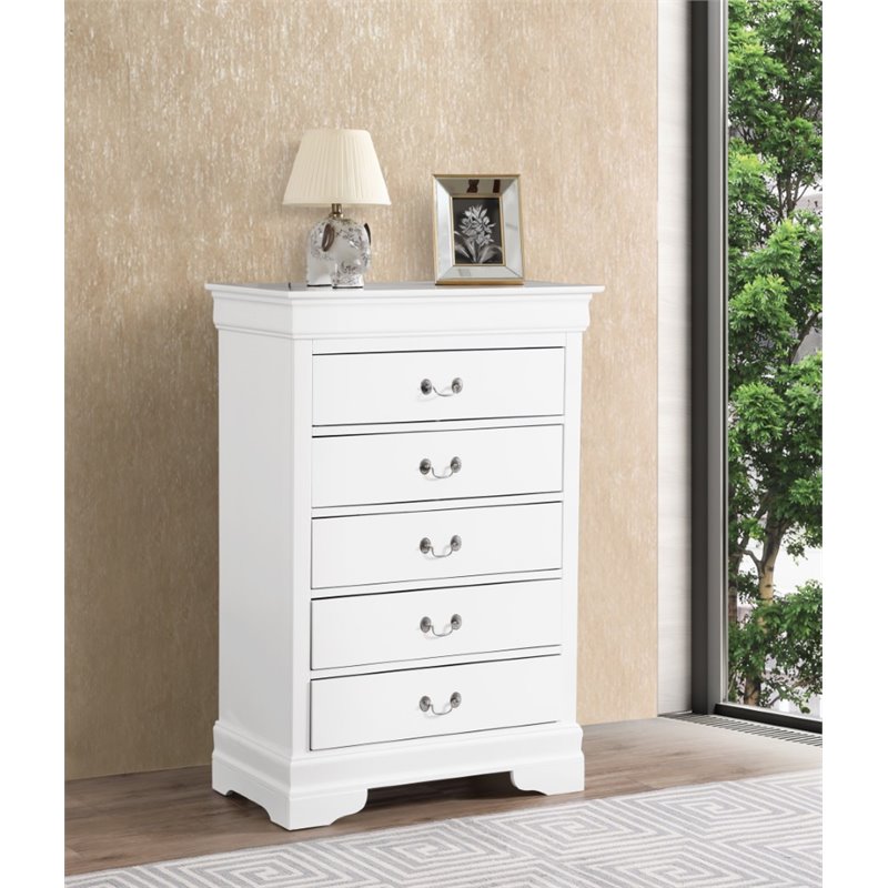 Glory Furniture Louis Phillipe 5-Drawers Bedroom Chest in White