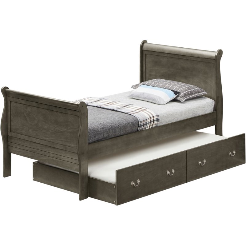 Glory Furniture Louis Phillipe Twin Trundle Bed in Gray