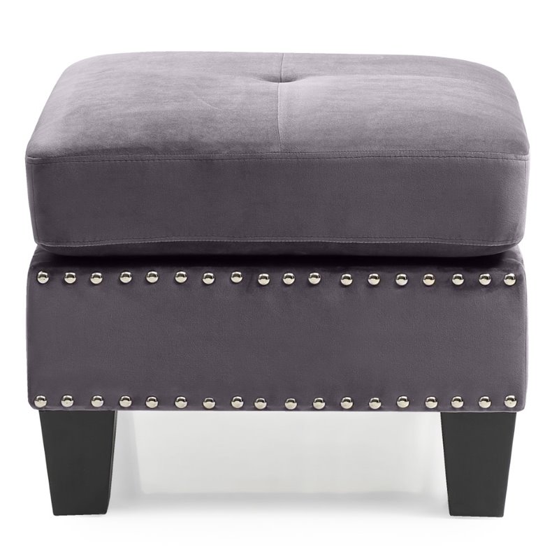 Glory Furniture Nailer Velvet Upholstered Ottoman in Gray