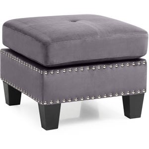 Glory Furniture Nailer Velvet Upholstered Ottoman in Gray