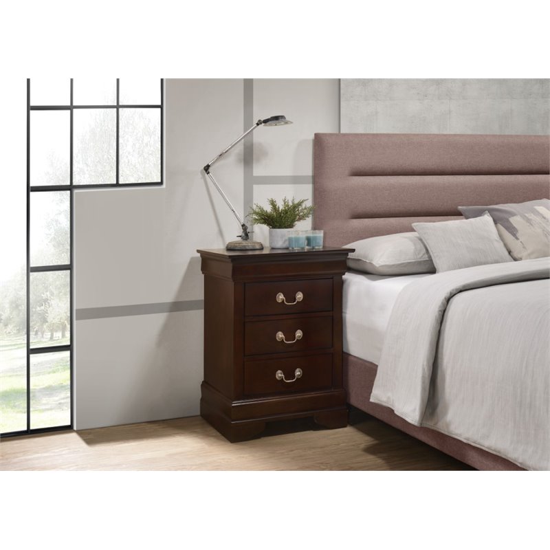 Glory Furniture Louis Phillipe 3 Drawer Nightstand in Cappuccino