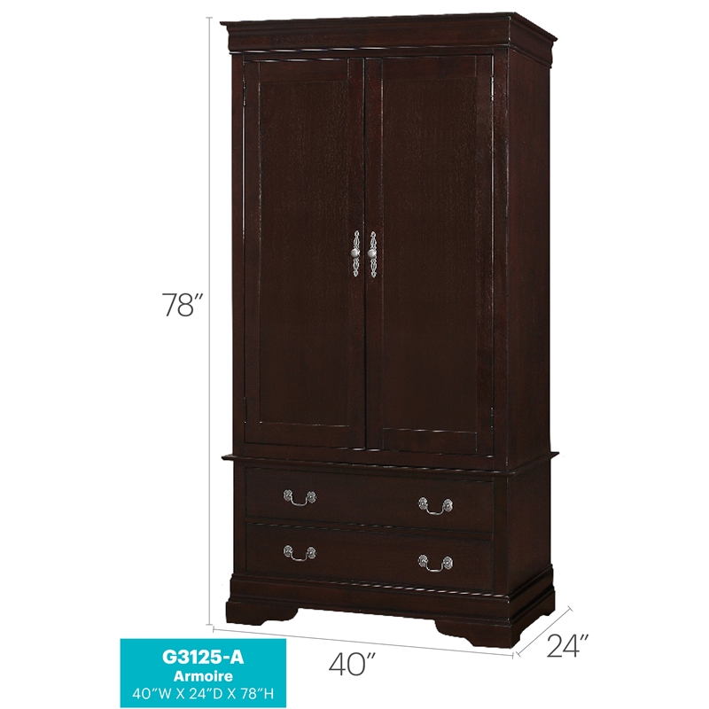 Glory Furniture Louis Phillipe 2 Drawer Armoire in Cappuccino