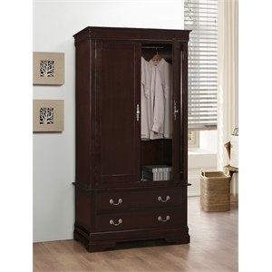 Glory Furniture Louis Phillipe 2 Drawer Armoire in Cappuccino