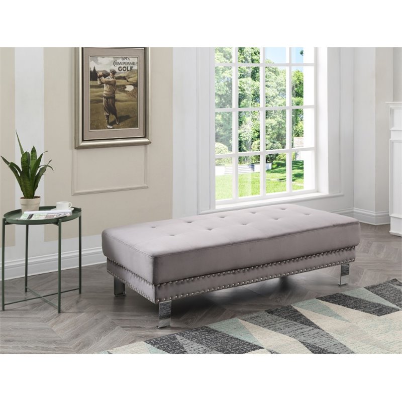 Glory Furniture Derek Velvet Upholstered Ottoman in Gray