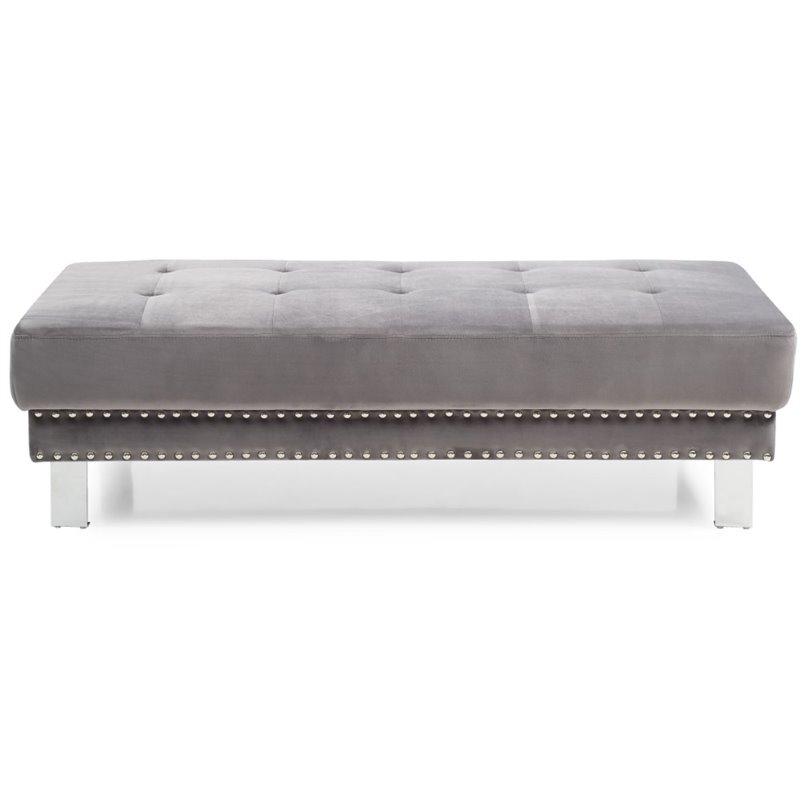 Glory Furniture Derek Velvet Upholstered Ottoman in Gray