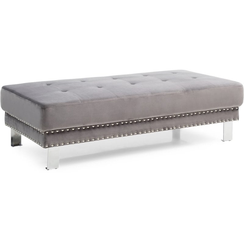 Glory Furniture Derek Velvet Upholstered Ottoman in Gray