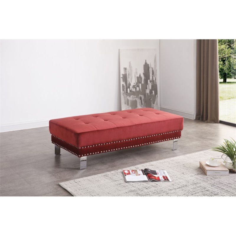 Glory Furniture Derek Velvet Upholstered Ottoman in Cherry