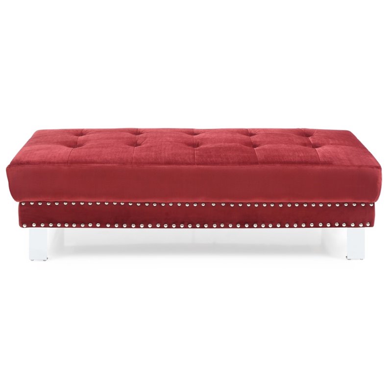 Glory Furniture Derek Velvet Upholstered Ottoman in Cherry