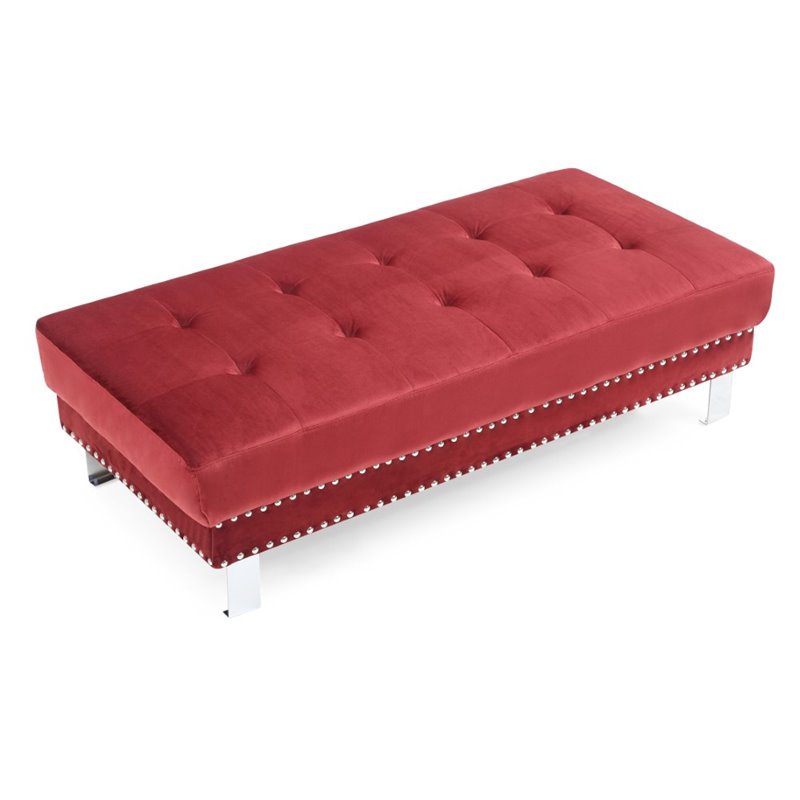 Glory Furniture Derek Velvet Upholstered Ottoman in Cherry