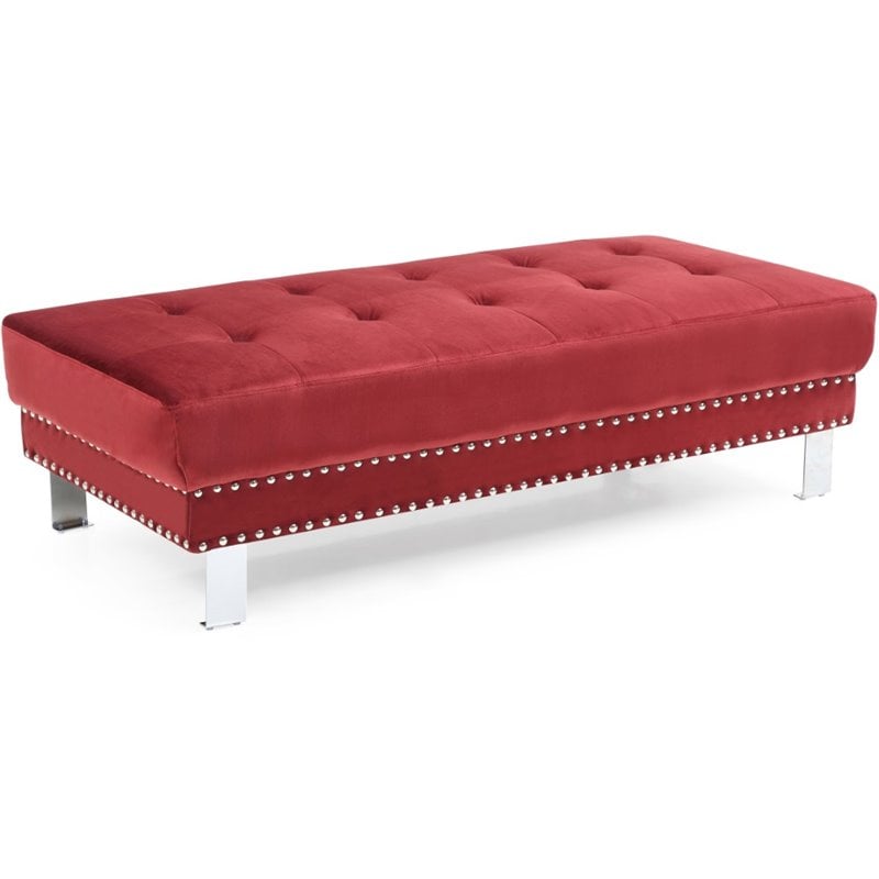 Glory Furniture Derek Velvet Upholstered Ottoman in Cherry