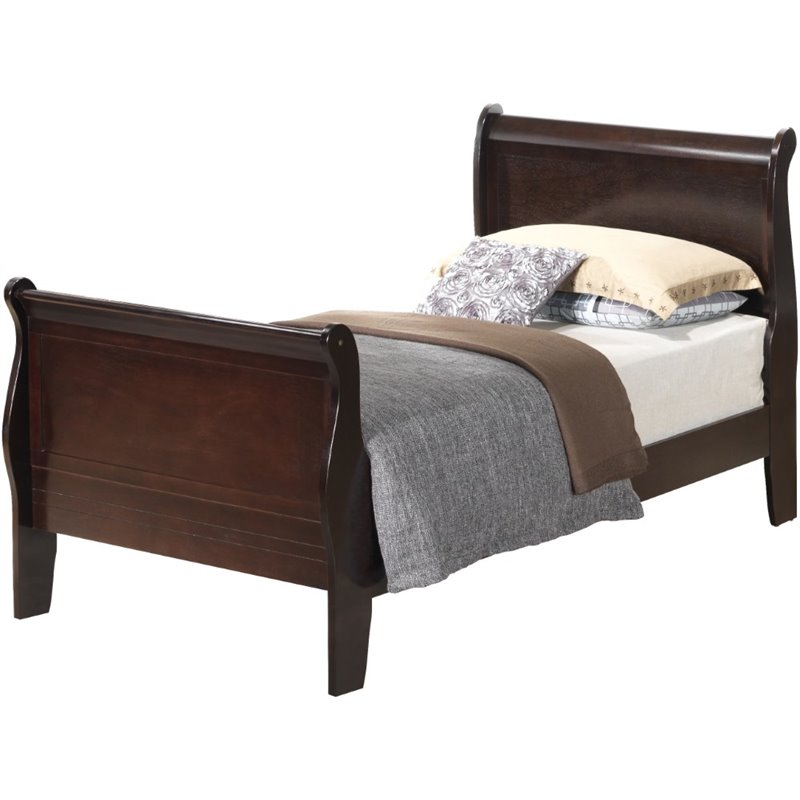 Glory Furniture Louis Phillipe Twin Sleigh Bed in Cappuccino