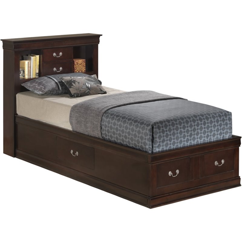 Glory Furniture Louis Phillipe Twin Storage Bed in Cappuccino