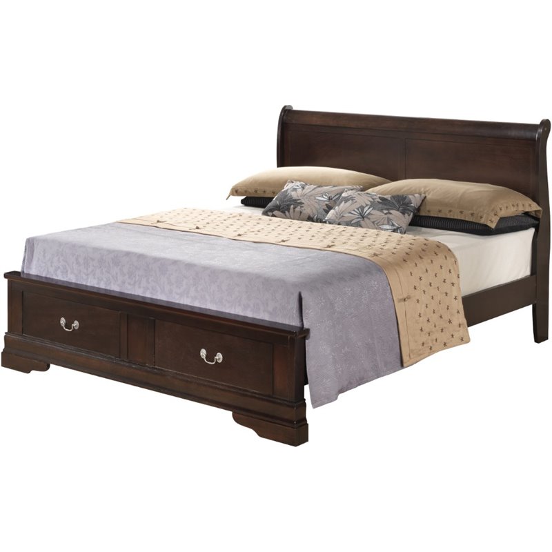 Glory Furniture Louis Phillipe Queen Storage Bed in Cappuccino