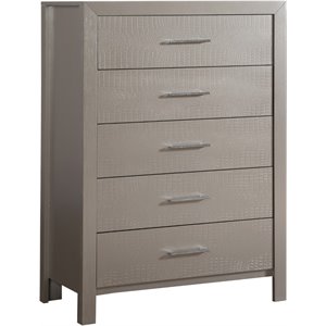 glory furniture glades 5 drawer chest in silver champagne