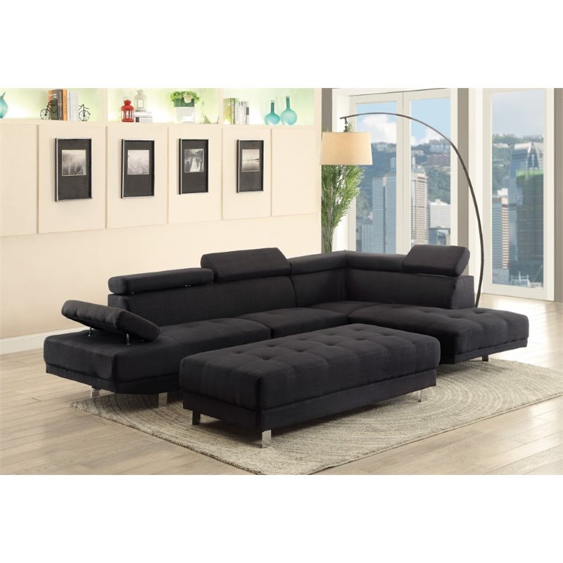 Glory Furniture Riveredge Twill Fabric Sectional in Black