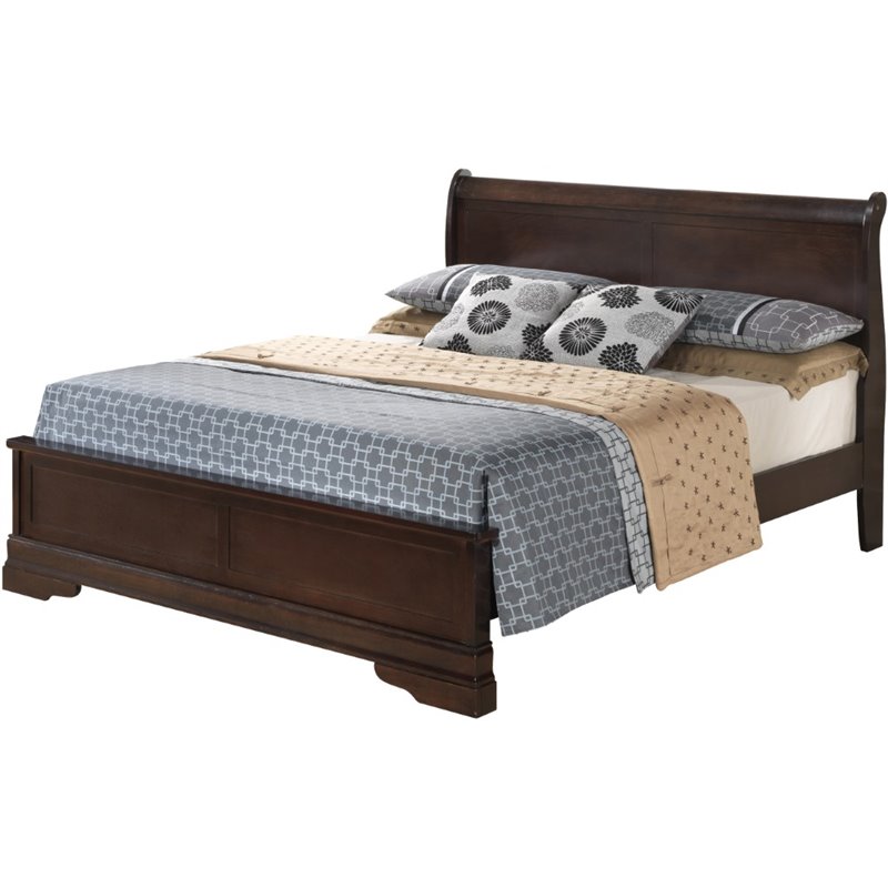 Glory Furniture Louis Phillipe Queen Panel Bed in Cappuccino