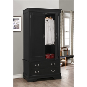 Glory Furniture Louis Phillipe 2 Drawer Armoire in Black