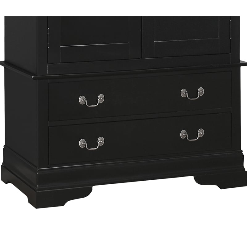 Glory Furniture Louis Phillipe 2 Drawer Armoire in Black