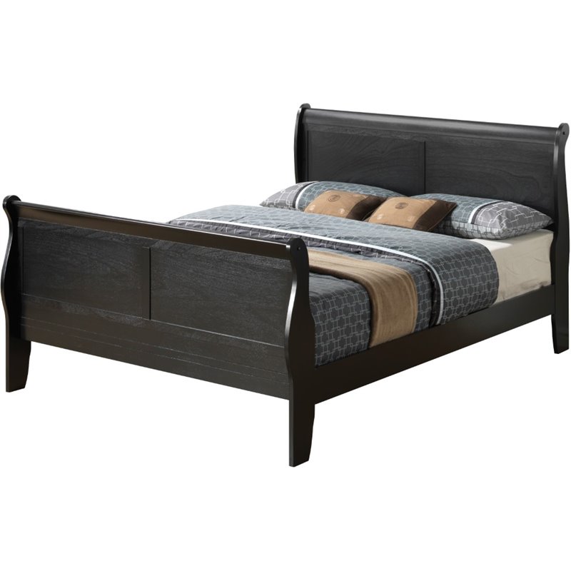 Glory Furniture Louis Phillipe King Sleigh Bed in Black