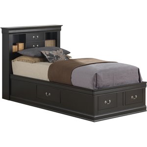 Glory Furniture Louis Phillipe Twin Storage Bed in Black