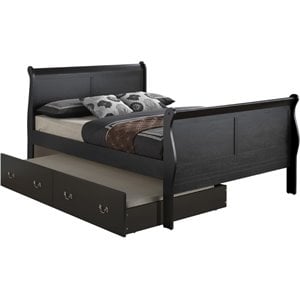 Glory Furniture Louis Phillipe Full Trundle Bed in Black