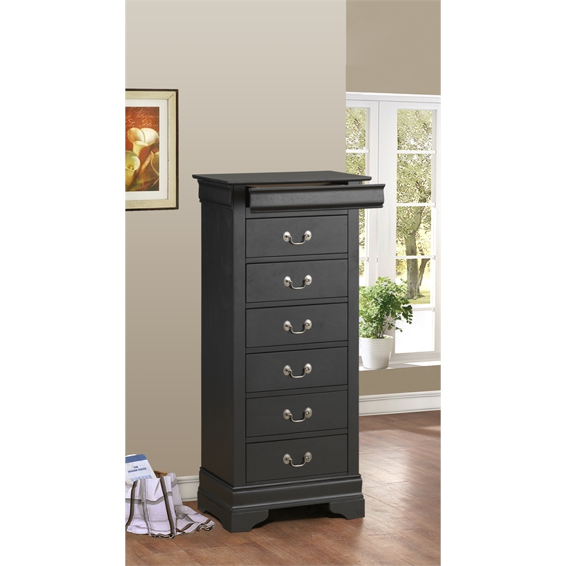 Glory Furniture Louis Phillipe 7-Drawers Bedroom Lingerie Chest in Black