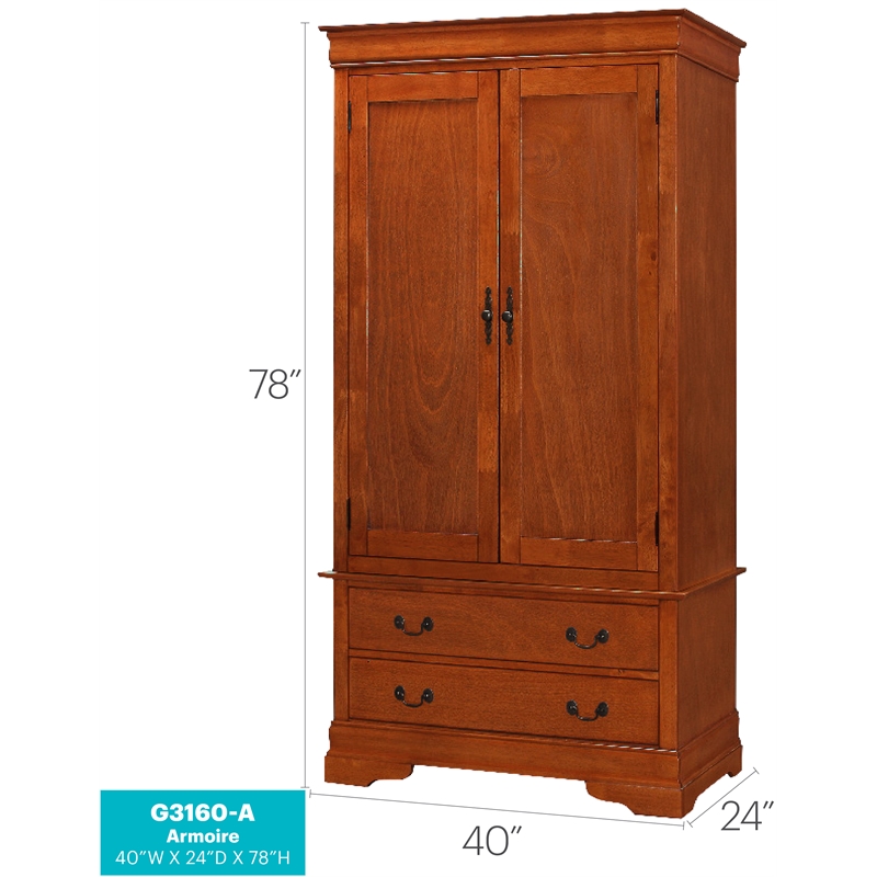 Glory Furniture Louis Phillipe 2 Drawer Armoire in Oak