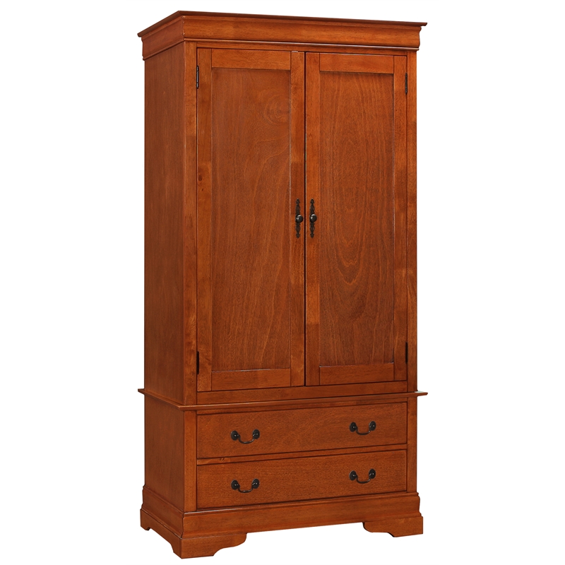 Glory Furniture Louis Phillipe 2 Drawer Armoire in Oak