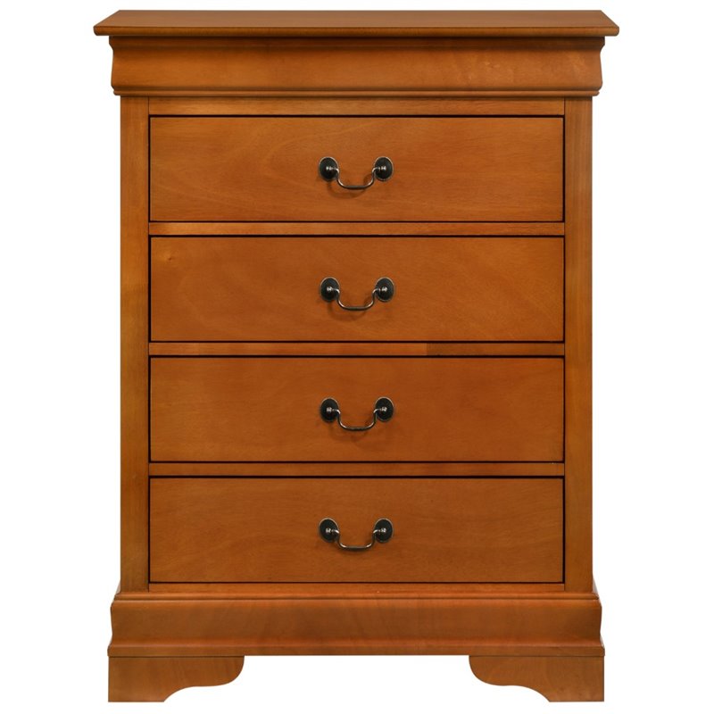 Glory Furniture Louis Phillipe Wood Veneer 4-Drawer Bedroom Chest in Oak