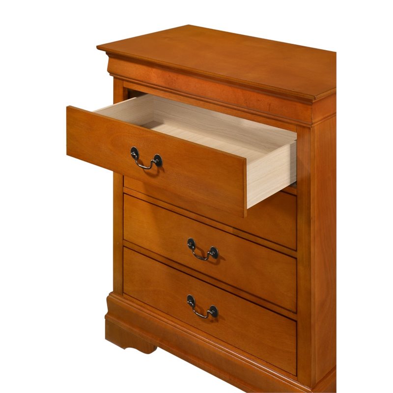 Glory Furniture Louis Phillipe Wood Veneer 4-Drawer Bedroom Chest in Oak