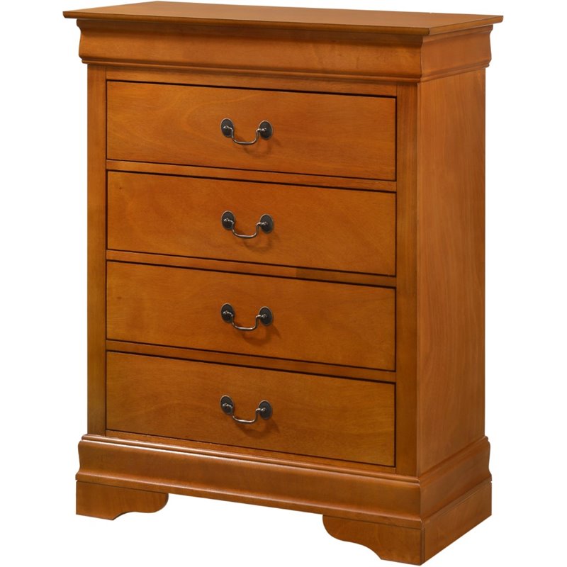 Glory Furniture Louis Phillipe Wood Veneer 4-Drawer Bedroom Chest in Oak