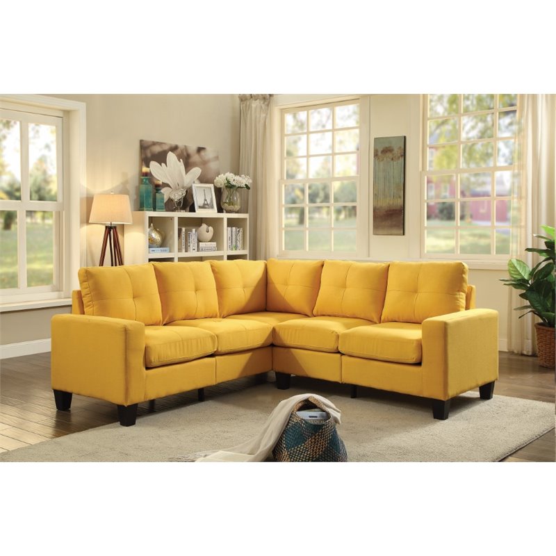 Glory Furniture Newbury Twill Fabric Sectional in Yellow