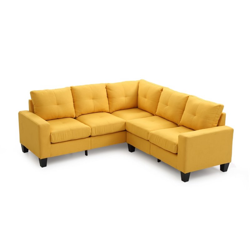 Glory Furniture Newbury Twill Fabric Sectional in Yellow