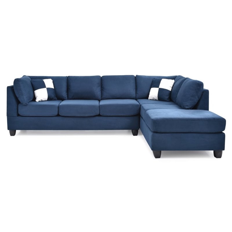 Glory Furniture Malone Microsuede Sectional in Navy Blue
