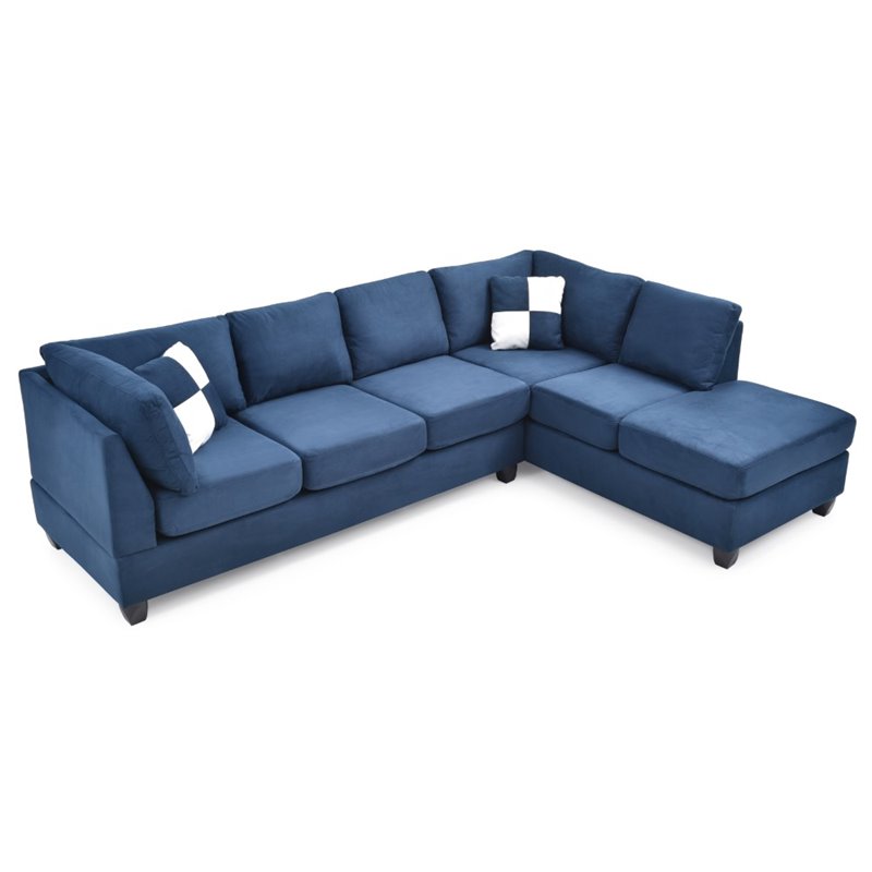 Glory Furniture Malone Microsuede Sectional in Navy Blue