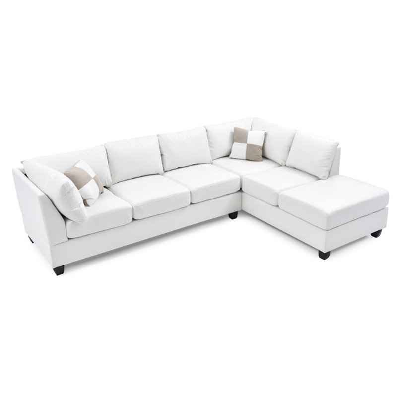 Glory Furniture Malone Faux Leather, White Faux Leather Sectional