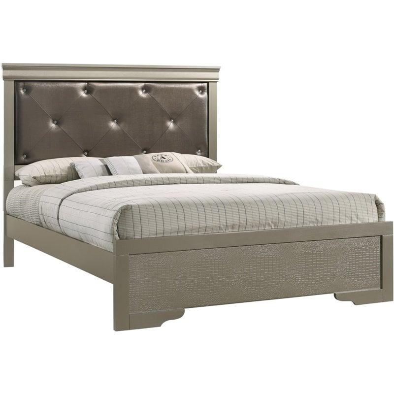Glory Furniture Lorana Queen Sleigh Bed in Silver Champagne