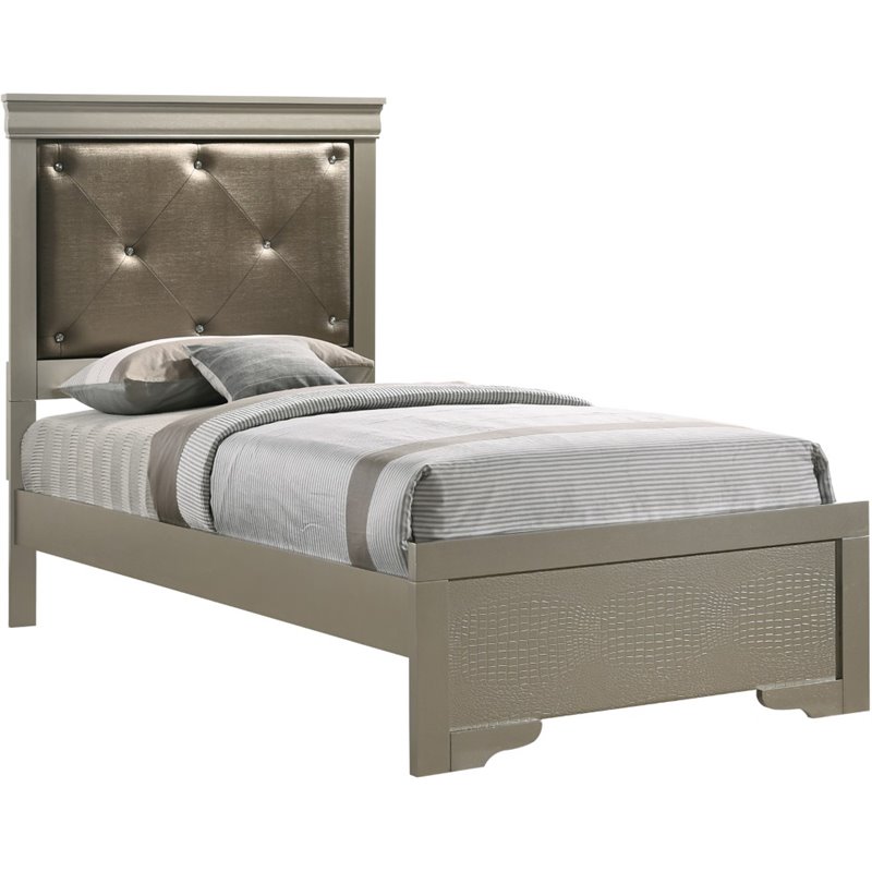 Glory Furniture Lorana Twin Sleigh Bed in Silver Champagne
