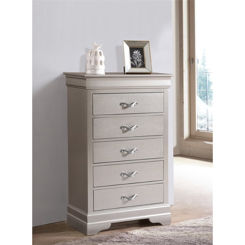Glory Furniture Lorana 5-Drawers Bedroom Chest in Silver Champagne