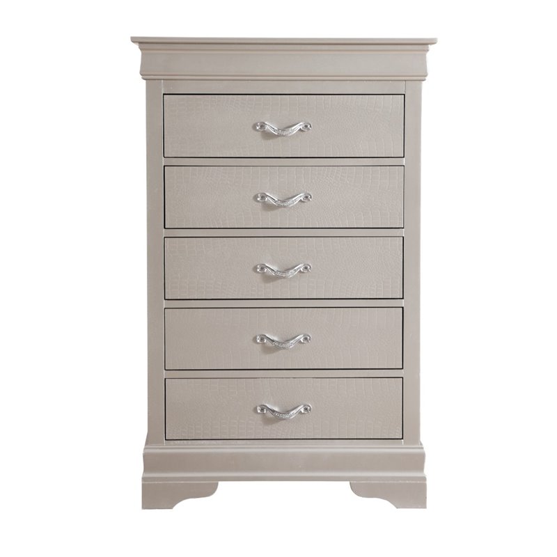 Glory Furniture Lorana 5-Drawers Bedroom Chest in Silver Champagne