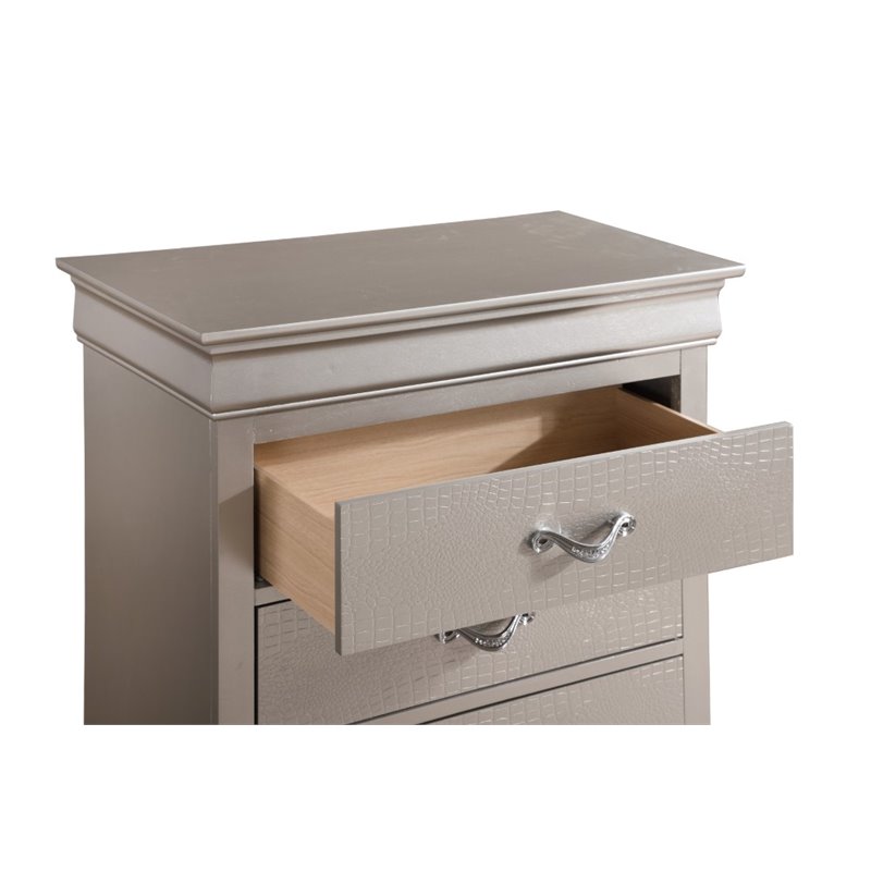 Glory Furniture Lorana 5-Drawers Bedroom Chest in Silver Champagne