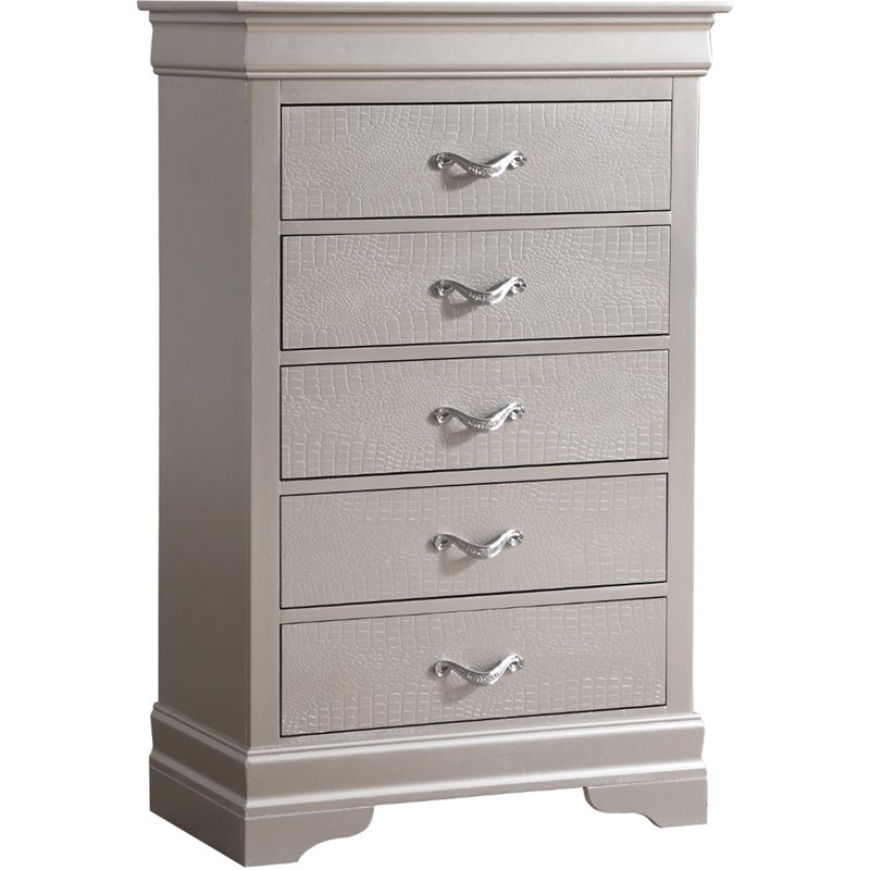 Glory Furniture Lorana 5-Drawers Bedroom Chest in Silver Champagne