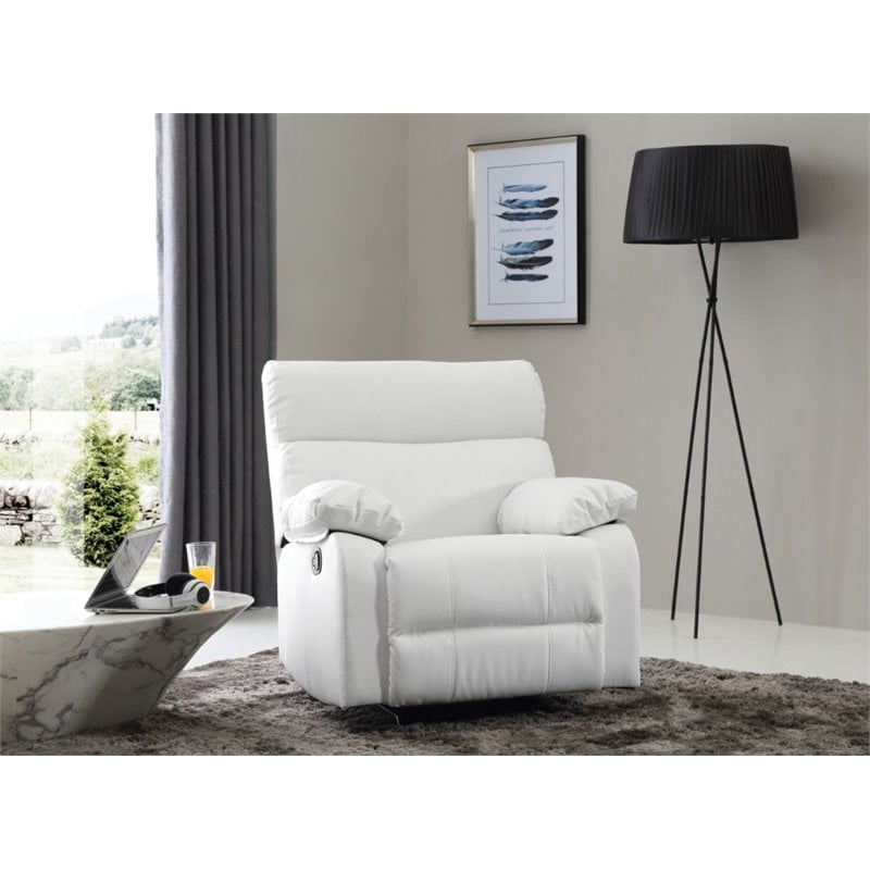 Glory Furniture Manny Faux Leather Rocker Recliner in White